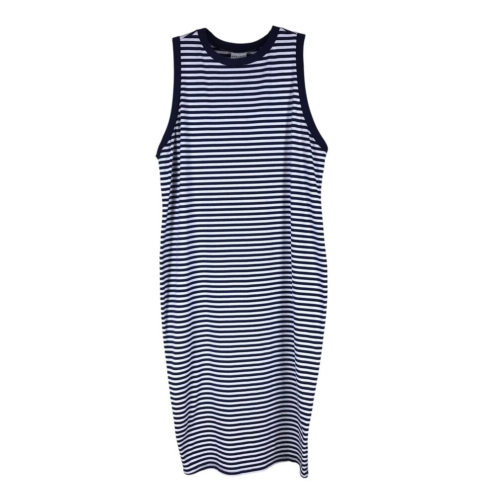 Ava & Viv Dress Women’s 2X Navy White Striped Ribbed Tank Midi Plus Size